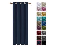 Deconovo Rideau Occultant Chambre Adulte Cuisine de Porte Fenetre Anti Chaleur à Oeillet Isolant Thermique 1 Pcs, Polyester, Bleu Marine, 140x175cm