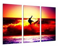 Tableau Moderne Photographique, Impression sur bois, Surfer, Coucher de soleil en mer, Sport, 97 x 62 cm, ref. 26661