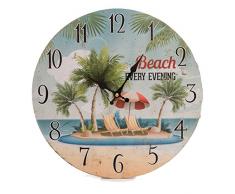 arteregal Horloge Murale Motif Plage, Bois, Multicolore, 4.0Â x 33.0Â x 33.0Â cm