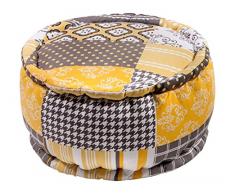 Amédée Novell Ottoman Imprimé, Coton, Blanc, Jaune et Gris, 52 x 52 x 30 cm