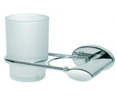 Bisk 00995 Side Gobelet en Verre givrÃ© et Support 2 gobelets en Nickel brossÃ© 16,7 x 9,2 x 9,5 cm