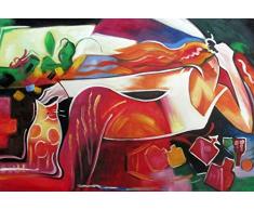 Legendarte - Tableau, Peinture Ã lhuile - Chat Ã CÃ´tÃ© dune Femme - cm. 60x90