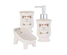 Axentia Accessoires Cannes Ustensiles de Set de Bain en distributeur de savon, porte-savon et gobelet de Salle de Bain Accessoires de salle de bain avec distributeur de savon liquide rechargeable, Céramique, multicolore, 1 x 1 x 1 cm