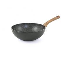 Galileo Casa 2192510 Wok 28 forgÃ© noir rugueux INT. Marbre m/bois, aluminium