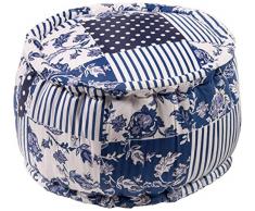 AmÃ©dÃ©e Novell Pouf, Coton, Blanc et Bleu, 52Â x 52Â x 30Â cm