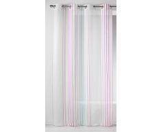 HomeMaison Voilage Etamine Rayures Verticales- Oeillets Ronds Argent, Polyester, Multicolore, 1x140x240 cm