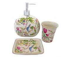 Better & Best Jeu de Bain, 3Â piÃ¨ces, avec Dessin doiseaux et Fleurs, cÃ©ramique, Multicolore, 17Â x 5,5Â x 21Â cm, Lot de 3