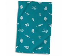 3dRose Contemporain Nautique Bleu Sarcelle Motif Ã©toile de mer, Vintage Serviette de Plage Coquillages, Blanc, 15Â x 55,9Â cm