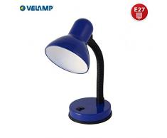 Velamp TL1201-U Lampe Pince, Culot pour Ampoule E27, Compatible LED, Bras Flexible, avec câble et Interrupteur. en métal. pour Chambre denfant, Bureau, Table de Nuit, Chevet, 41 W, Bleu