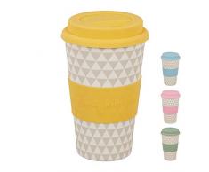 Relaxdays gobelet Ã emporter en Bambou, 400 ML, Ã©tiquette en Silicone, rÃ©utilisation HxD: 14,5 x 9cm, Jaune