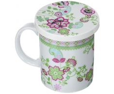 Silicone Gold Cachemire Tasse avec Filtre et Couvercle, Porcelaine, Multicolore, 13Â x 10Â x 8Â cm