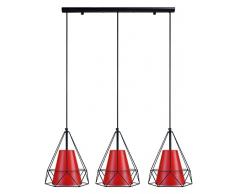 Tosel 21114 Lustre, Acier/Abat Jour Coton, E27, 40 W, Rouge, 60 x 100 cm