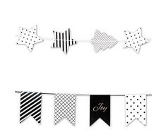 Party Pro 502101 2 GUIRLANDES Etoiles ET FANIONS Papier 90g, Noir/Blanc, 100 x 4,5 x 0,1 cm