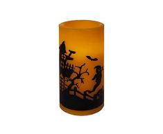 Star Bougie LED en cire scintillante Motif maison dhorreur Couleur : orange, 15 x 7,5 cm, batterie, Orange/noir