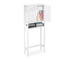 Relaxdays Waschmaschinenschrank Bambus, Ãberbauschrank, Toilettenregal, WC, mit Schranktüren, HBT 165 x 66 x 26 cm, weià Etagère bambou, Placard, 3 étages, armoire de machine à laver, HLP, blanc, 1