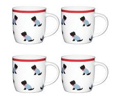 Kitchencraft Fine Assis Westies Dog-Patterned Corps Tasses, 425Â ML (Lot de 4), en Porcelaine, Blanc, 8.9Â x 12.4Â x 9Â cm