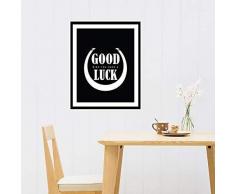 Walplus 29x36.25 cm Autocollant Mural Cadre Bonne Chance Amovible Art Décalques Vinyle Maison Décoration DIY Vivant Chambre Bureau Papier Peint DEnfants Cadeau, Noir Blanc