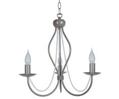 Tosel 20762 Lustre - Romeo, Tube Acier, Peinture époxy, Fil en Petits Boules, E14, 60 W, Taupe