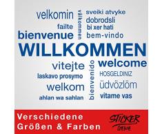 Graz Design Sticker Mural repositionnable avec Inscription en Allemand Herzlich WiLLKOMMEN Bleu 75 x 52 cm