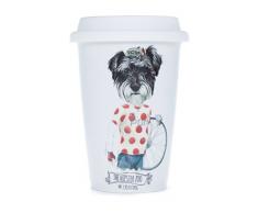 La Cija The Hipster Zoo Mr. Cyclist Tasse de Transport en Porcelaine avec Couvercle en Silicone Blanc