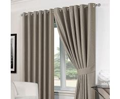 Dreamscene Luxe Panier Tissage occultant Thermique Rideaux à Åillets doublés avec embrasses, Gris Argent, 66 x 137,2 cm
