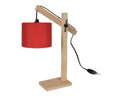 Tosel 90304 Lampe Bureau 1 Lumière, Bois, E14, 40 W, Rouge, 27 x 50 cm