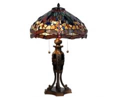 Lumilamp 5LL-5296 Lampe de table Tiffany Style Libelle/dragonfly Bleu/multicolore à 42 x 64 cm 2 ampoules E27 max 60 W Verre coloré décoratif coloré fait main