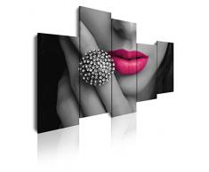 Dekoarte 172 - Tableau moderne sur toile montÃ© sur cadre en bois 5 piÃ¨ces, fille aux lÃ¨vres fuchsia, 150x100cm