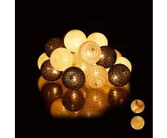 Relaxdays 10024371_879 Guirlande Lumineuse LED, 20 Boules de Coton, Fonction à Piles, Lumières dâAmbiance, Sphères Ã6 cm, Blanc Gris Noir, polystyrène, 160 cm