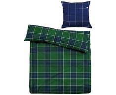 Tom Tailor 9503/807/001 Housse de Couette en Flanelle Coton Vert Ã Rayure Bleu 135 x 200 cm + 1 Taie dOreiller 80 x 80 cm