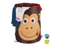 Relaxdays 10028897_938 Corbeille Ã linge pop-up pour enfants, pliable, 39 L de rangement, HxD: 43 x 34 cm, singe, couleur marron, polyester, acier, 43 x 34 x 34 cm