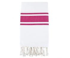 Moorish Idol - Fouta Traditionelle Unie- 100cm x 200cm- Blanc/Rose Fuschia