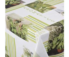 Venilia AROMATICS Nappe Green Herbs Linge de Table Toile cirée Maintenance réduite hydrophobes, Polyester, PVC, carré, x 140 cm, 55005, 140 x 140 cm