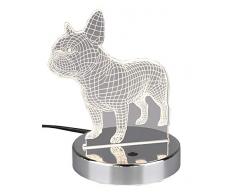 Reality Leuchten R52651106 Dog Lampe de table LED en métal chromé avec motif chien 3,2 W RVB