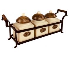 Geko Support en mÃ©tal avec 3 bocaux en Bois/cÃ©ramique Marron 43 cm