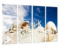 Tableau Moderne Photographique, Impression sur bois, Ciel de mer de plage, coquillages dÃ©toiles sur sable, 131 x 62 cm, ref. 27060