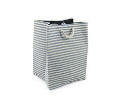 Villa dEste Home Tivoli Maison Panier Ã Linge rayÃ© Bleu Clair, Dimensions : L. 32 x 34 x H. 45 cm.