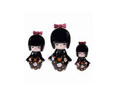 lachineuse 3 POUPEES JAPONAISES Kokeshis - Design et Teinte Noire