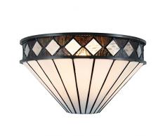 Lumilamp 5LL-5199 Art Déco Tiffany Style Marron/Blanc 31 x 16 x 17 cm / E14 / Max. 1 Parasol en Verre coloré décoratif de 40 W - Fabriqué à la Main