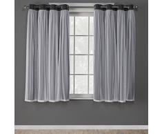 Exclusif Home Catarina Layered Solide occultant et Sheer fenêtre Panneau de Rideau Paire avec Åillets en Haut, Polyester, Black Pearl, 63 x 52 x 0.2 cm