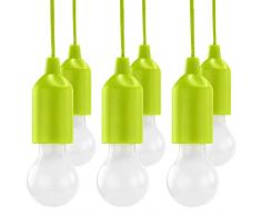 HyCell Pull Light Lot de 6 interrupteurs avec piles AAA - Lampe portable LED blanc chaud - Idéal pour le jardin, la tente, le camping, la garde-robe ou la fête
