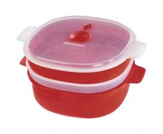 Xavax Cuiseur vapeur pour micro-ondes (2 cuisseurs perforés, avec couvercles, PP, 4 l, jusquâà 800W) Rouge/Transparent