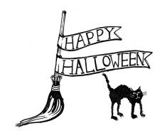Gourmet étirable Tampons en Caoutchouc Timbres 7 cm X 4.75-inch-Happy Halloween Balai et Chat