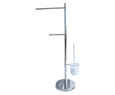 homeXpert 141308 Brosse de WC avec Porte-Serviettes, MÃ©tal, Argent, 20x36x80 cm