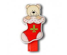 Club Green Pinces Ã Linge en Bois Ours Chaussette de NoÃ«l, Rouge, Lot de 5