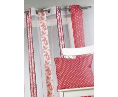 Home Maison HM6933302 Voilage à Rayures Verticales Organza Jacquard Polyester Framboise 140 x 260 cm