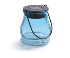 Lampe solaire en verre de lampe suspendu ou lampe de table avec panneau solaire intÃ©grÃ© et LEDs pour lÃ©clairage en bleu pour jardin, NoÃ«l, lintÃ©rieur et lextÃ©rieur avec dÃ©coration Ã remplir