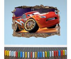 Wall Decor 247 Sticker Mural 3D Lightning McQueen Cars Smashed Breakout pour Chambre de garÃ§ons Filles 3 â Grand Paysage 70 cm (l) x 50 cm (h)