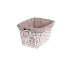 e-wicker24 Panier Ã Linge en Osier - Panier Ã Linge rÃ©tro - Style Vintage - Panier Blanc avec Un Tissu - Panier de cheminÃ©e - BoÃ®te Ã Jouets