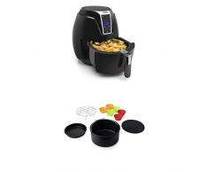 Princess 182021 Friteuse Aerofryer XL numérique â Facile à nettoyer â contenance  : 3,2 litres + Lot friteuse Aerofryer 3,2L, 182011, Accessoires dorigine, 10 pièces, Noir/Multicouleur